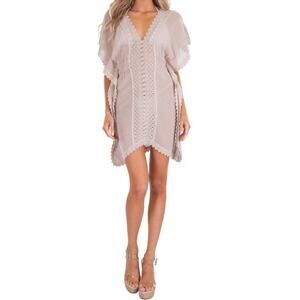 Sea Spice Women’s Crochet Lace Cover Up 100% Cotton Khaki Size Small